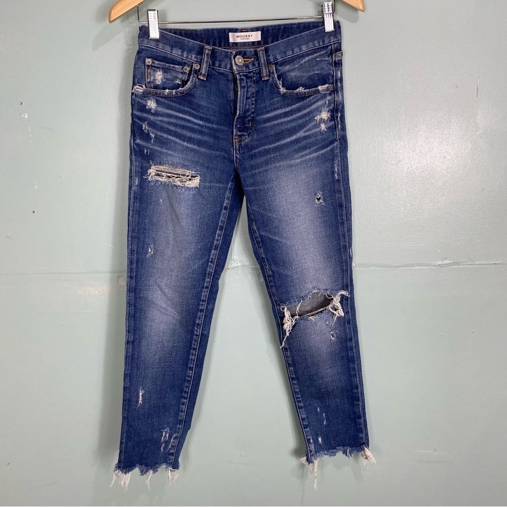 Moussy‎ Vintage Isko Cropped Skinny Jeans Distressed Sz 25 Blue